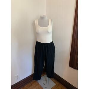 VTG El Huarache Black 100% Cotton Linen Loose Oversized Black Pants Elastic Gauz